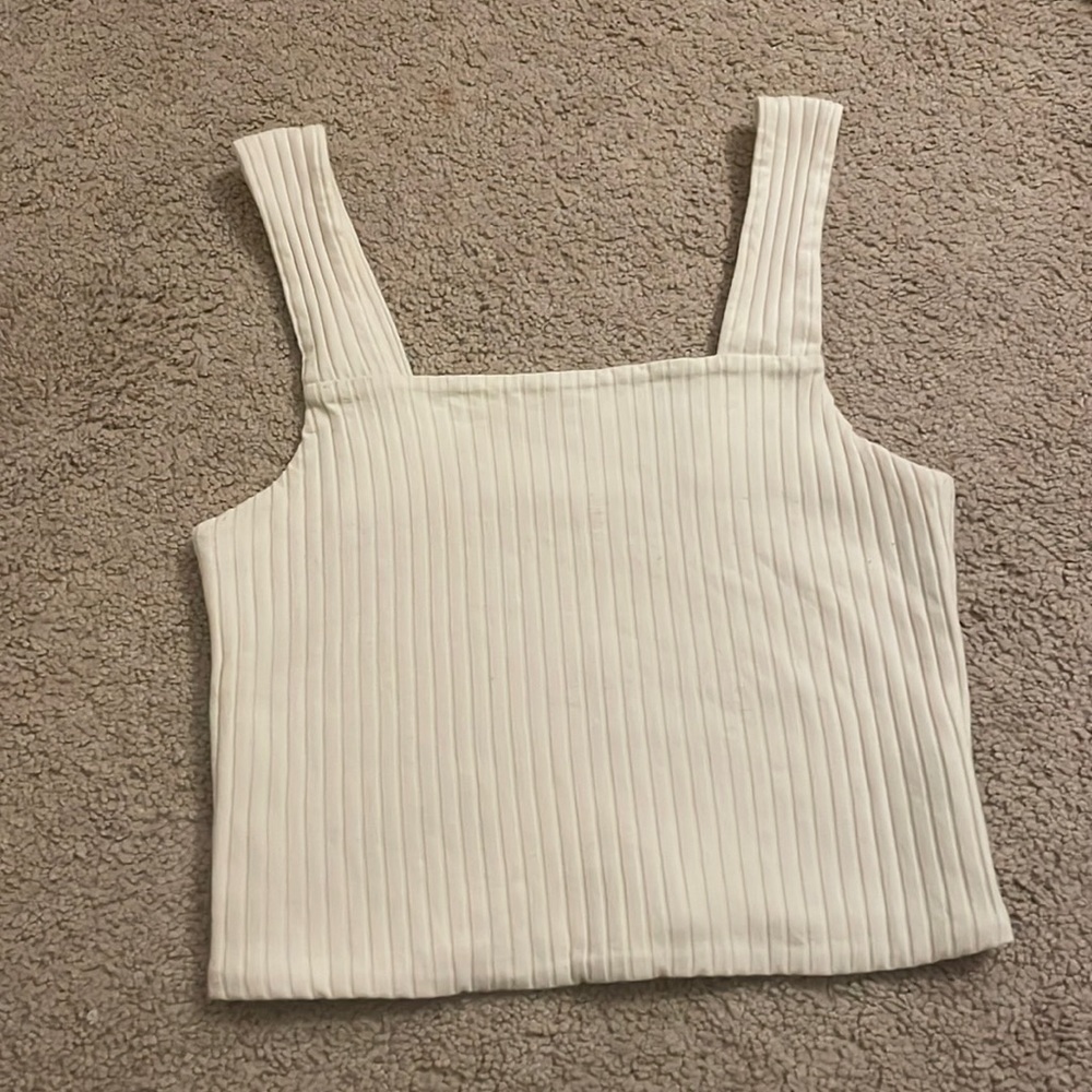 Ribbed White Square-neck tank top